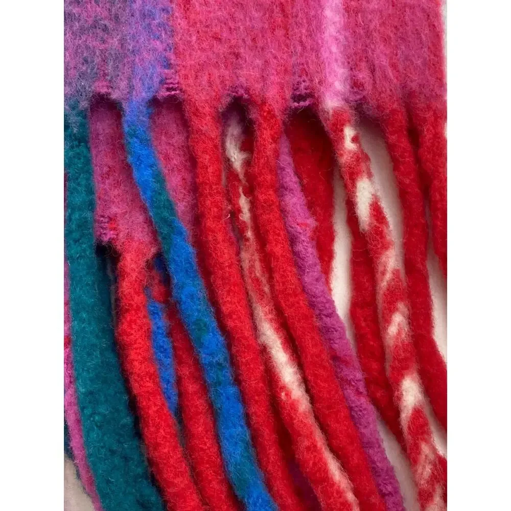 ANTHROPOLOGIE Blanket Tartan Wool Plaid Throw Fringed Red 50